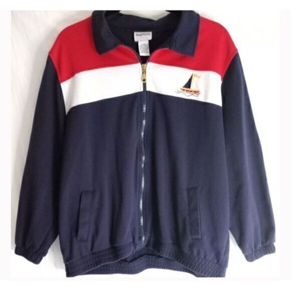 Vintage Bon Worth  Sailing Jacket Womens Lg Red Nautical Color Block Embroidered
